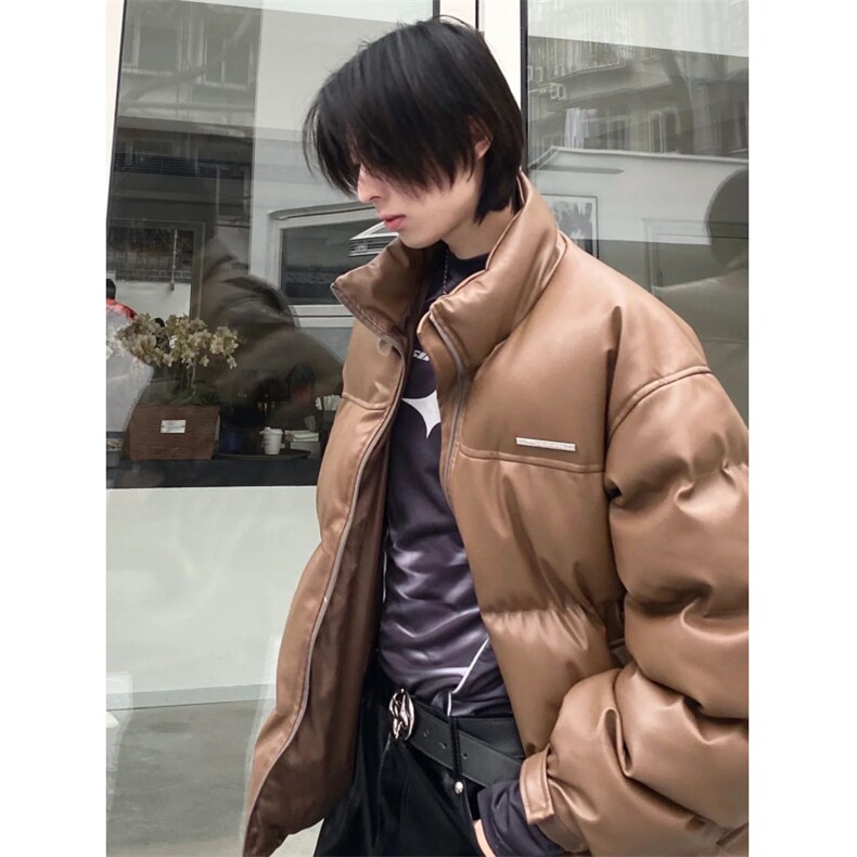网络图现货！立领PU皮短款棉服外套高级设计感小众棉服RG138-P100,男装棉衣,星座1005-6