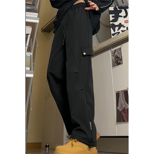 黑色工装风直筒休闲裤男宽松机能风束脚裤酷感街头K002AL-特价P25图片