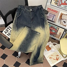 cleanfit牛仔裤男潮牌拼接弯刀裤子美式高街宽松直筒裤NQ355-p58，男装牛仔裤，星座1008