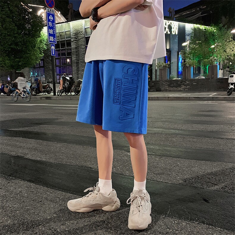 学院风新款压花工艺直筒短裤男宽松五分裤休闲裤运动裤夏季,男装休闲裤,电商A102B