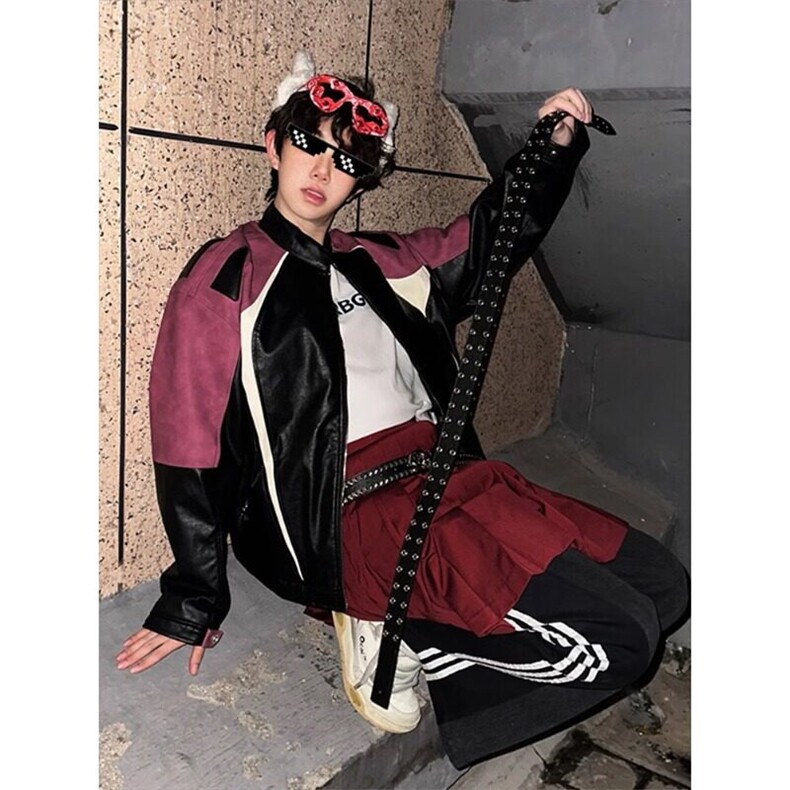 拼接赛车棒球服外套设计感飞行员夹克上衣JK10特P72,男装夹克,星座908-1