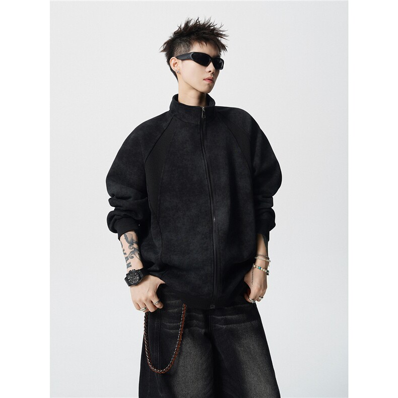 可二开罗纹拼接脏脏灰扎染面料大码M-5XL夹克JK78083P65控98，男装夹克，星座227-7