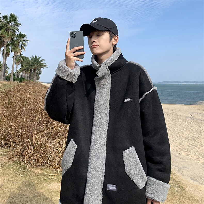 2021羊羔毛外套男冬季港风加厚宽松保暖加绒衣港风AW2282-P88,男装棉衣,星座512-3