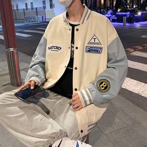 新款春秋外套男潮牌宽松立领拼色夹克韩版棒球服上衣J437-P48,男装夹克,星座1008-1