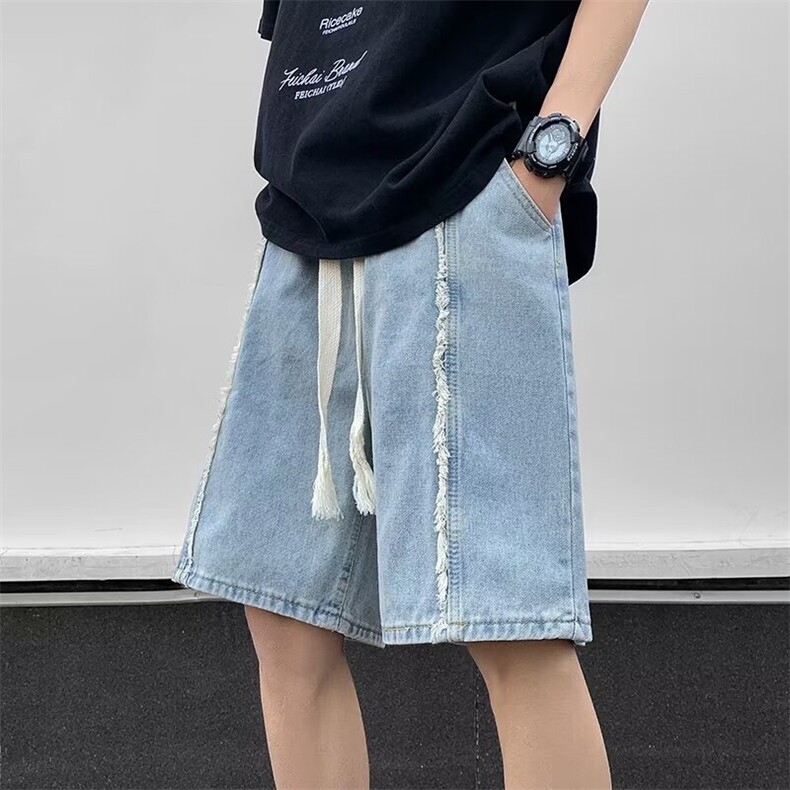 短裤男夏季潮牌浅色复古直筒牛仔裤美式宽松大裤衩男生休闲五分裤,男装牛仔裤,星座1013