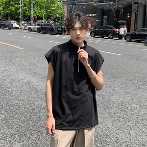 现货 夏季薄款宽松宽肩无袖立领运动坎肩背心纯色拉链t恤BX08-P35图片