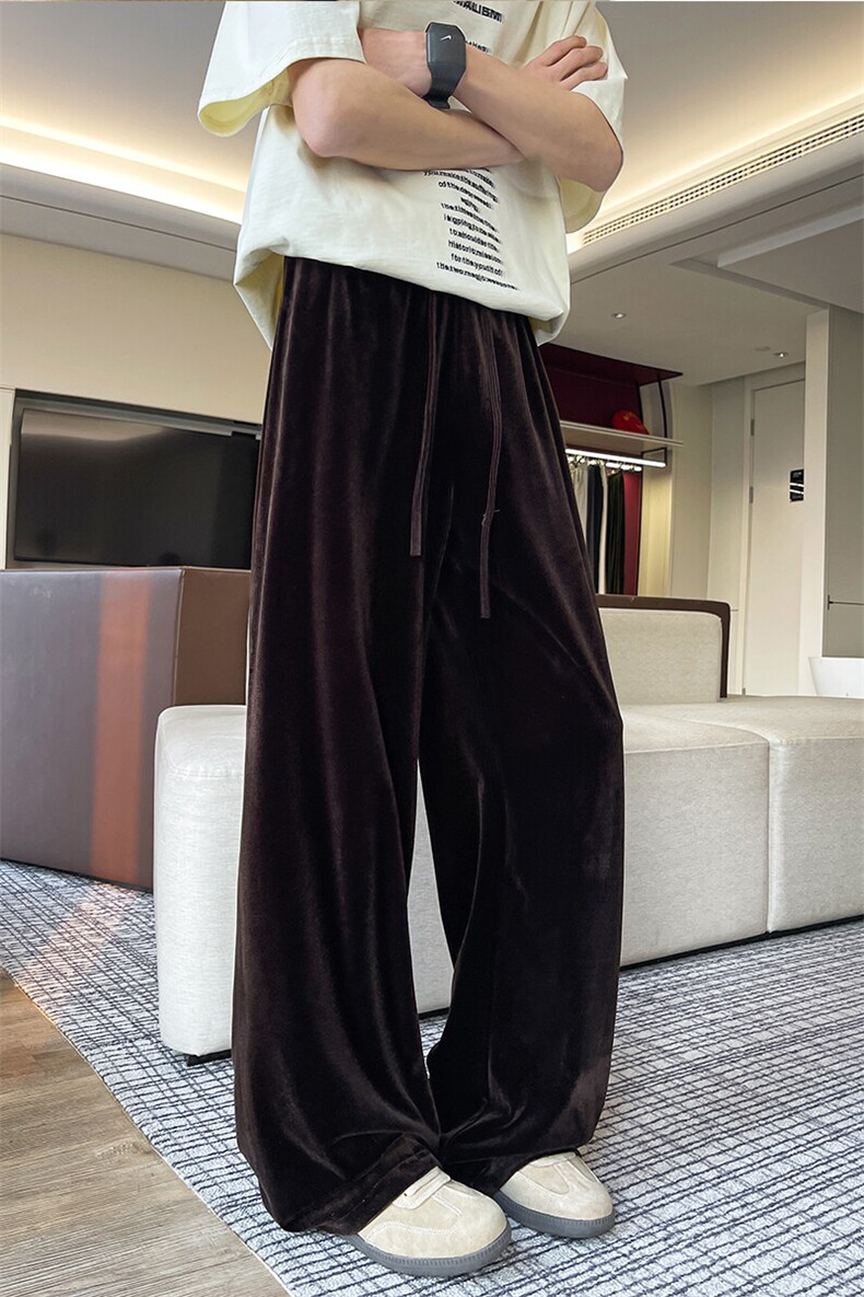 8XL-M加绒美拉德宽松金丝绒阔腿裤垂感拖地裤K993P55加绒65控78,男装卫衣,电商D206-1