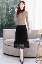 2021年秋季新款时尚气质假两件毛衣连衣裙，女装连衣裙，金典明美