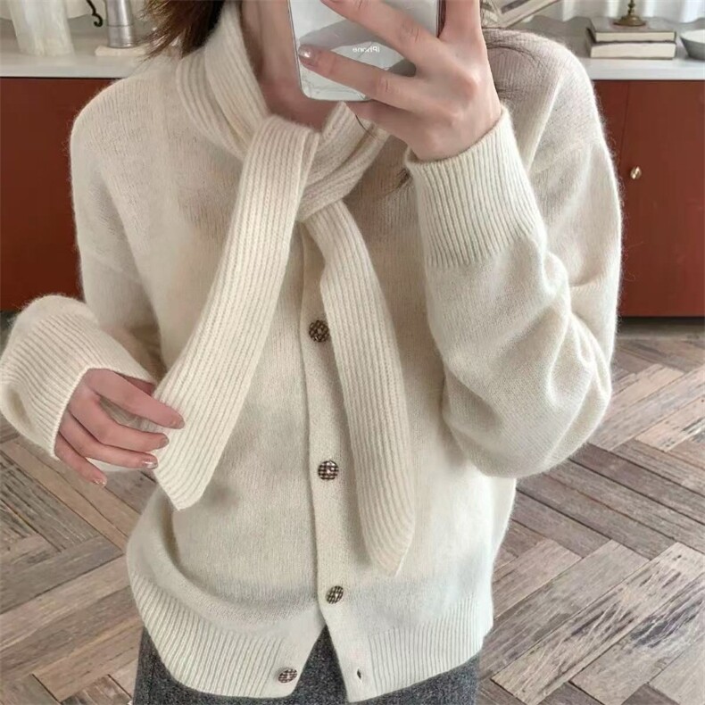 2025年秋季新款女士百搭飘带开衫，女装针织衫/毛衣，鑫之绒