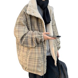 冬季棉服加厚保暖格子棉衣港风潮流两面穿羊羔毛外套男MY56-P135，男装棉衣，电商B295