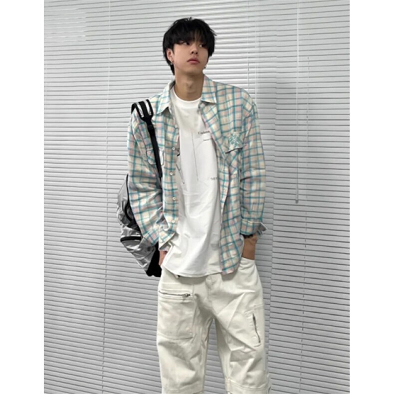 松弛感格子衬衫男女春夏防晒宽松休闲街头覆古情侣装外套C3015,男装防晒衣,星座1116A（原606A-3）