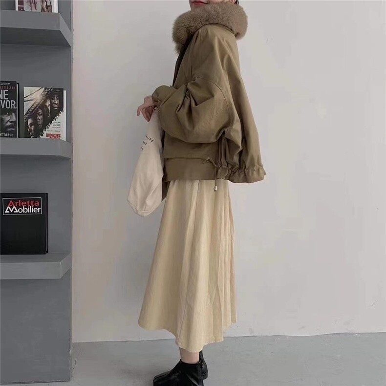 DG835韩范真狐狸毛领内搭防獭兔毛保暖派克服,女装,L·H·X