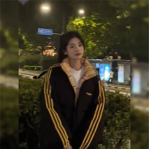 美式短款三条杠拼色棉服男款冬季立领设计感外套潮牌情侣面包服图片