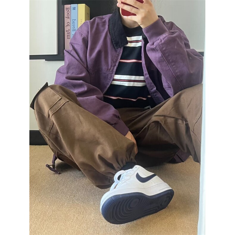 【有货】紫色外套男春秋款美式高街翻领飞行夹克短款8156HH-特P62,男装夹克,星座1007（原301D）