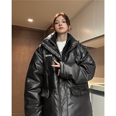 中性冬季宽松美式高街PU皮棉衣假两件加厚外套XZ811A-MF120-P135，男装棉衣，星座811A