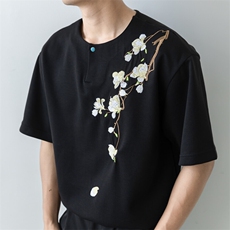 小伙纯色重工T恤男休闲宽松风刺绣衬衣轻熟风A236-82572-P55，男装T恤，电商A236