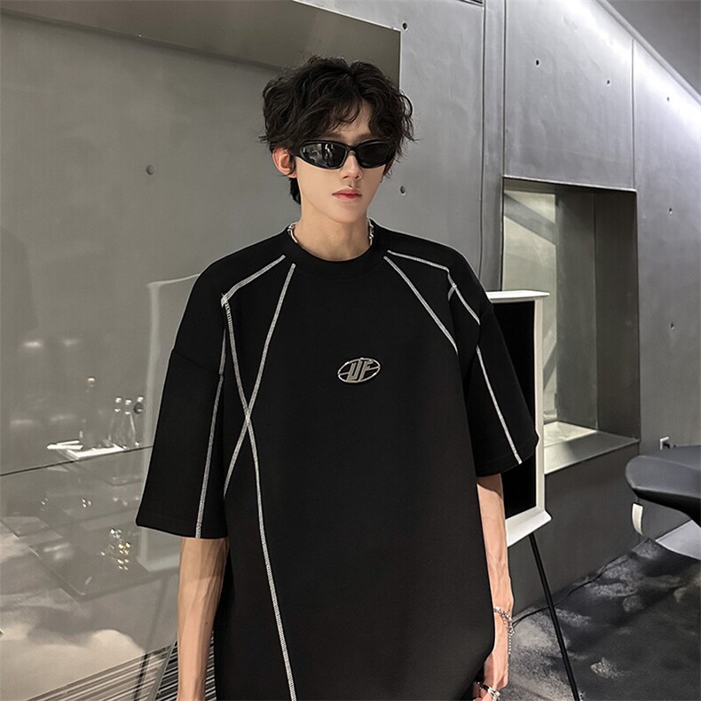 垫肩缉明线设计金属装饰潮男必搭T恤A071-815-P40,男装T恤,电商A071