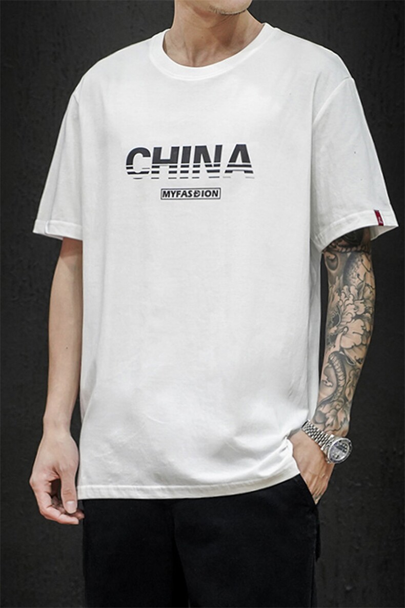 铁网平铺china字母印花短袖T恤潮牌休闲半袖QT5070-T2005,男装T恤,星座810(原QT5070)
