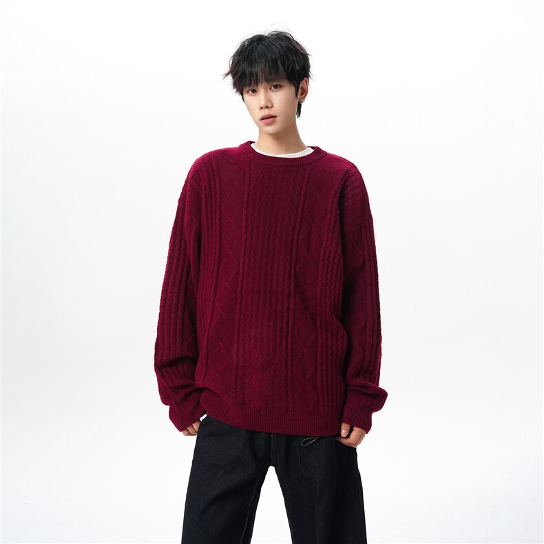 8XL-M圆领毛衣男秋冬季宽松慵懒套头麻花针织衫毛线衣MY19005P68,男装针织衫/毛衣,电商B312
