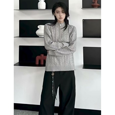 秋冬半拉链麻花针织毛衣女慵懒风宽松肌理感针织上衣MD801，男装针织衫/毛衣，星座1116A（原606A-3）