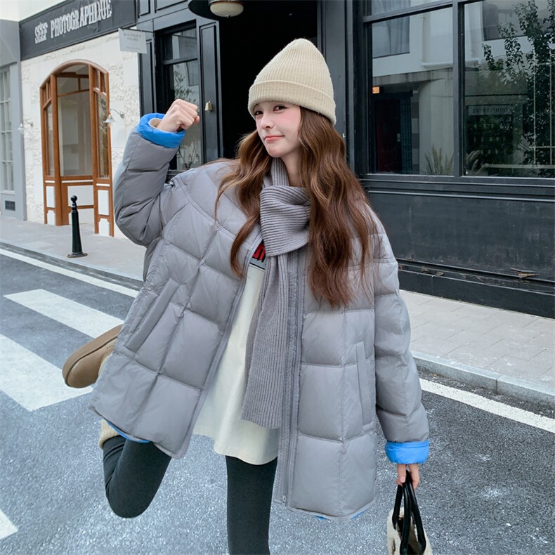 韩系chic灰色羽绒服女冬2025年超火好看高级小众漂亮短款加厚外套,女装羽绒服,2D148