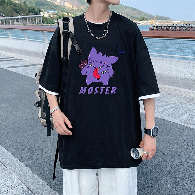 JT55087-P25假两件短袖t恤男大码胖子半袖体恤半截袖港风,男装T恤,电商A040