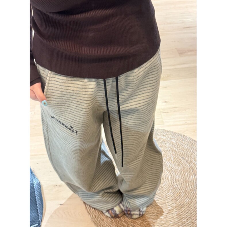 阔腿裤女春秋垂感宽松bf慵懒黑白斜条纹休闲直筒运动裤KN128,女装休闲裤,星座1116A（原606A-3）