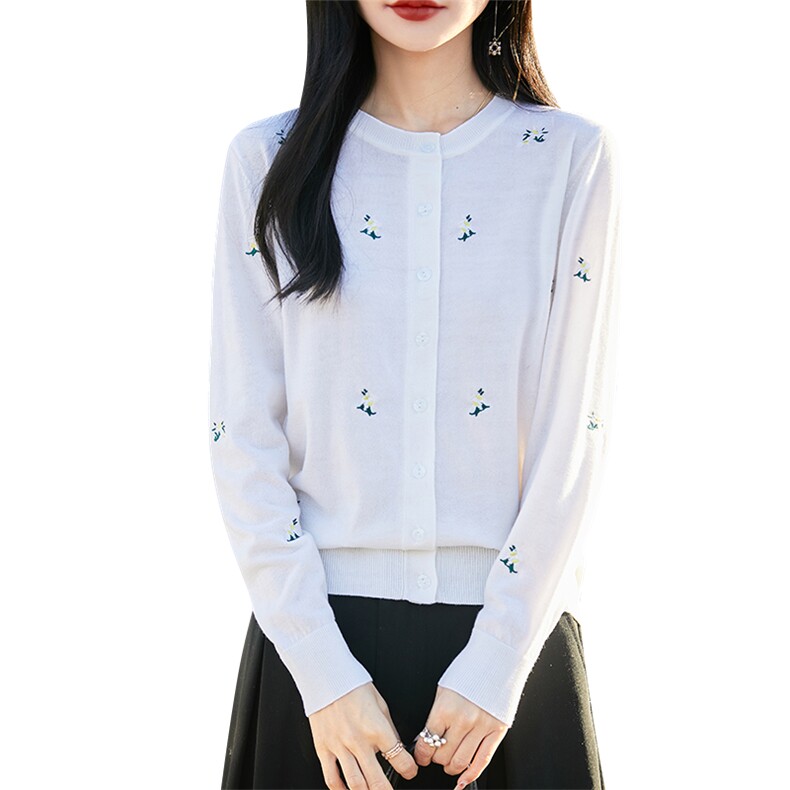 2025春精纺羊毛新款圆领茄子提花开衫女宽松百搭长袖外搭外套上衣,女装羊毛衫,片语羊绒