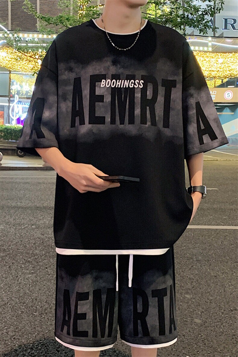 2025夏季新款港风外景大码菠萝格短袖套装M-5XHQ24467-特P50,男装T恤,电商A022