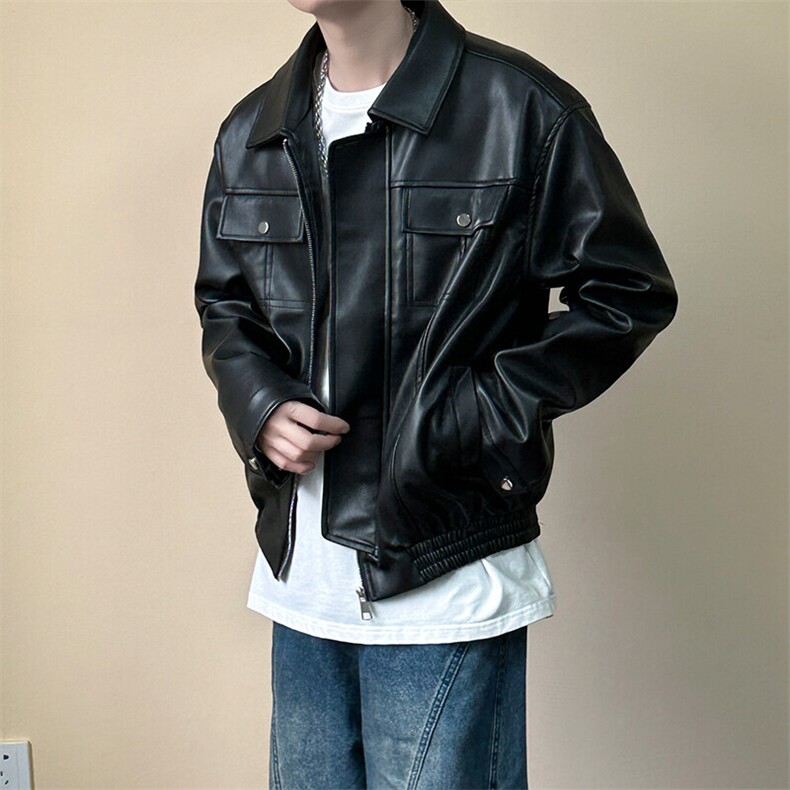 现货短款机车皮衣外套男宽松休闲痞帅皮夹克A351-AP2468-P105,男装夹克,电商A351