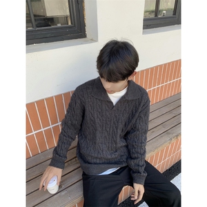 网图现货 美式复古麻花毛衣男款秋冬慵懒风针织衫内搭长袖 特P53图片
