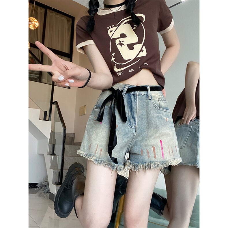 7623性感系绳须须牛仔超短裤女士ins潮流复古提臀热裤P43,男装牛仔裤,星座309B-2