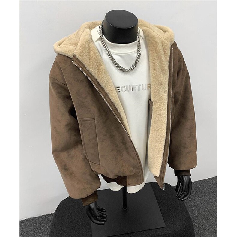 现货高品质美式冬季重磅座山雕大毛毛领pu皮棉衣男女加厚外套,男装皮衣,电商A486-1