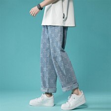 港风牛仔裤男中性风提花牛仔裤宽松直筒九分DS-C407-N205-P45，男装牛仔裤，电商C323-1