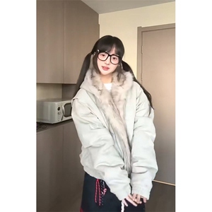 现货高品质美式高街冬季重磅硬挺短款座山雕毛领棉衣男女加厚外套图片