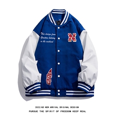 白底22秋季潮牌字母印花pu皮翻领棒球服夹克外套G642P85控108，男装夹克，电商A247-1
