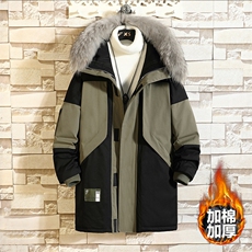 8XL-M码大毛领棉衣男2023冬季新款连帽撞色中长款棉服加厚大衣潮，男装棉衣，钱塘717(原712)