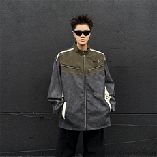 复古机车PU皮麂皮绒立领夹克痞帅街头拼色情侣外套JK08573-P70，男装夹克，星座308B-2