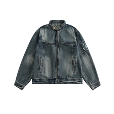 美式复古做旧水洗质感宽松牛仔外套男拉链情侣夹克潮牌休闲上衣女，男装夹克，星座505-2（原电商A260-1)