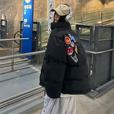 美式复古高街印花立领棉衣棉服男冬季加厚宽松保暖面包服外套，男装棉衣，星座1210-1