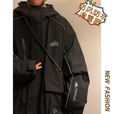 2025冬季防水防风青少年滑雪服男反光条加厚保暖中性外套M69-P170，男装棉衣，电商A001