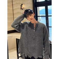 美式破坏感毛衣男女秋冬季慵懒风半拉链针织衫潮痞帅cleanfit外套，男装针织衫/毛衣，星座516A