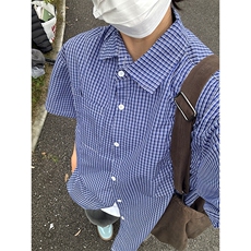 格子衬衫春夏美式短袖衬衫港风情侣装休闲衬衣CS286-P30，男装T恤，星座301C-5