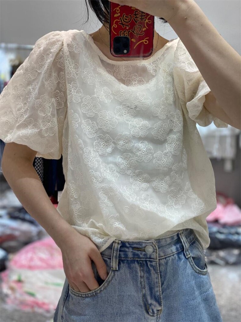 夏季新款洋气韩版绣花后飘带小衫,女装其它,L·H·X