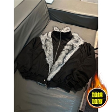 现货高品质美式高街重磅狼王座山雕毛毛领假两件棉衣加厚棉服外套，男装棉衣，电商A486-1