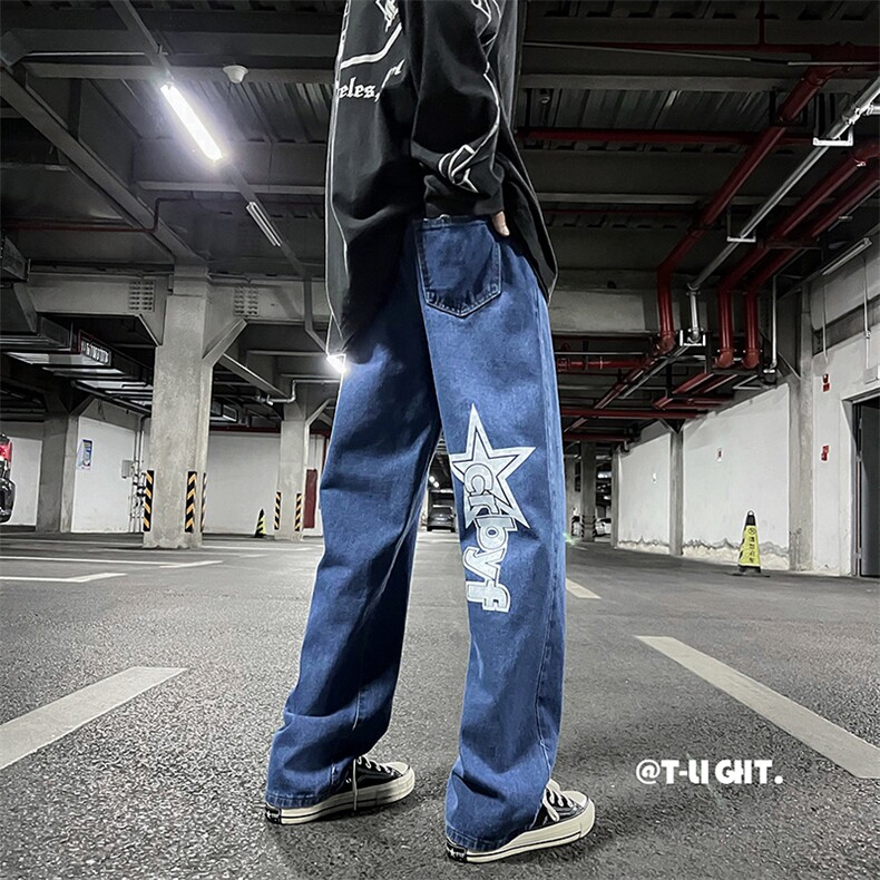 高街vibe裤子牛仔裤潮阔腿欧美ins潮复古男拖地长裤K2234-P38,男装休闲裤,星座512-2