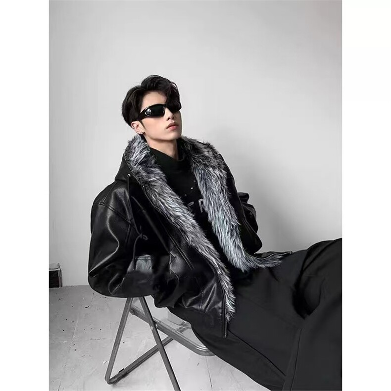 网图保暖夹克棉服男士新款冬季加厚皮毛一体外套,男装夹克,电商C307