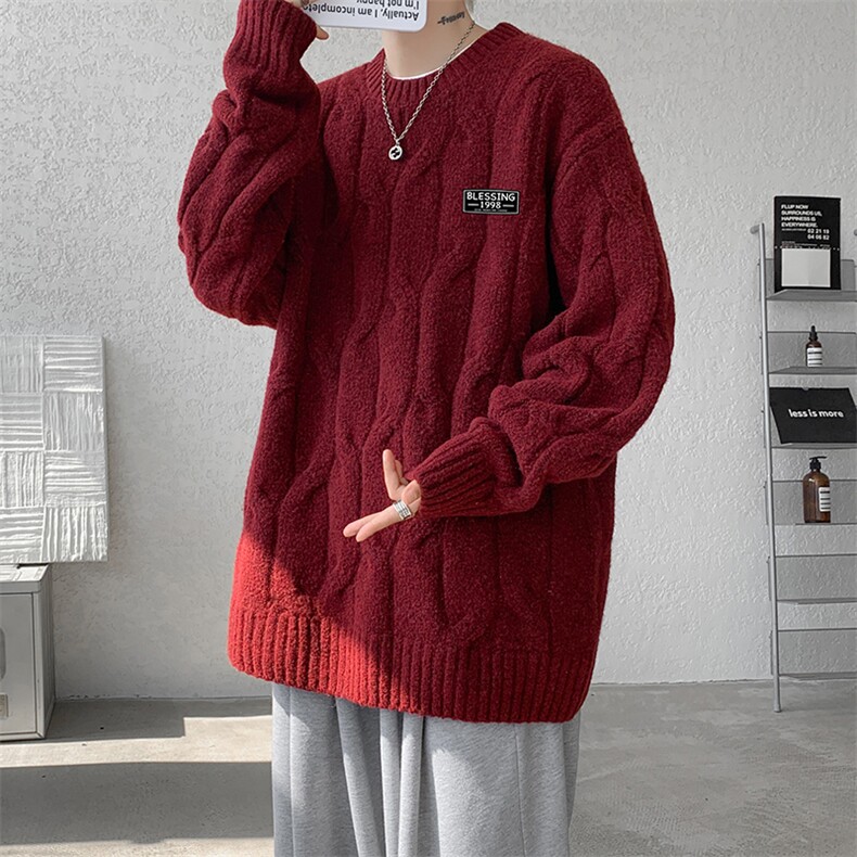 8XL-M圆领毛衣男秋冬慵懒风宽松情侣装麻花针织羊毛衫MY19004P68,男装针织衫/毛衣,电商B312