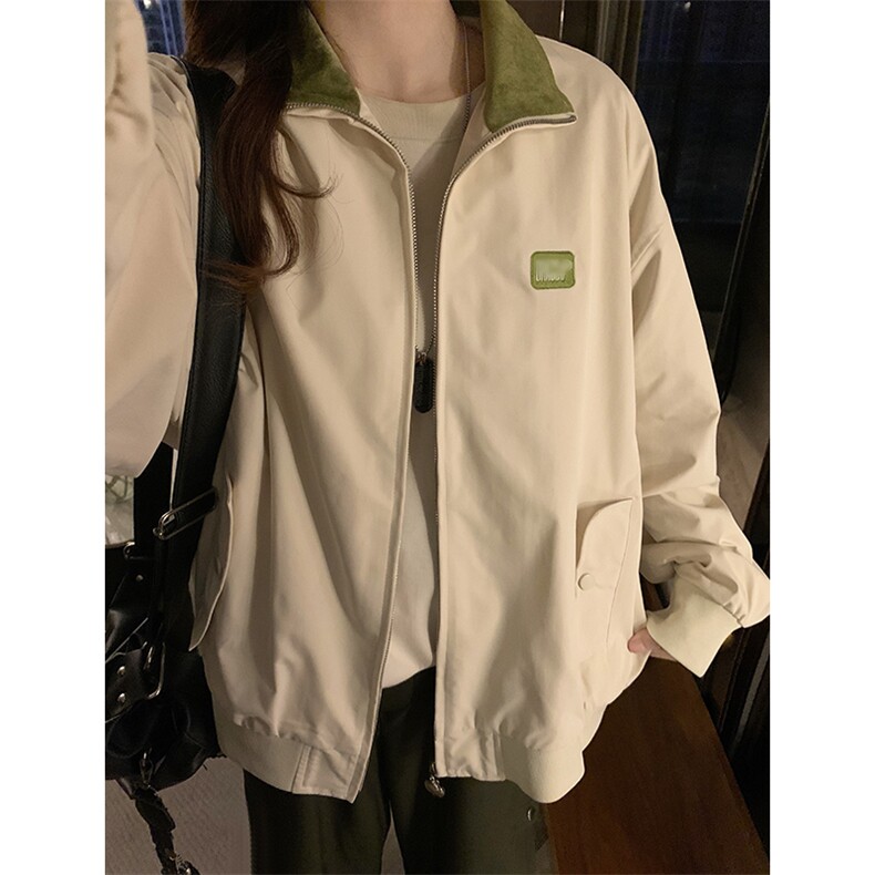 秋款2025新款撞色翻领夹克学院风休闲棒球外套女C825-P88,男装夹克,星座911-2(原星座613-2）
