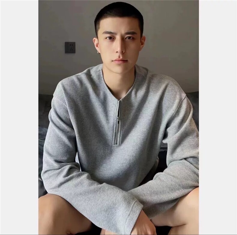 主推美式半拉华夫格长袖T恤卫衣宽松打底衫男女H975特P28网图,男装T恤,电商A341